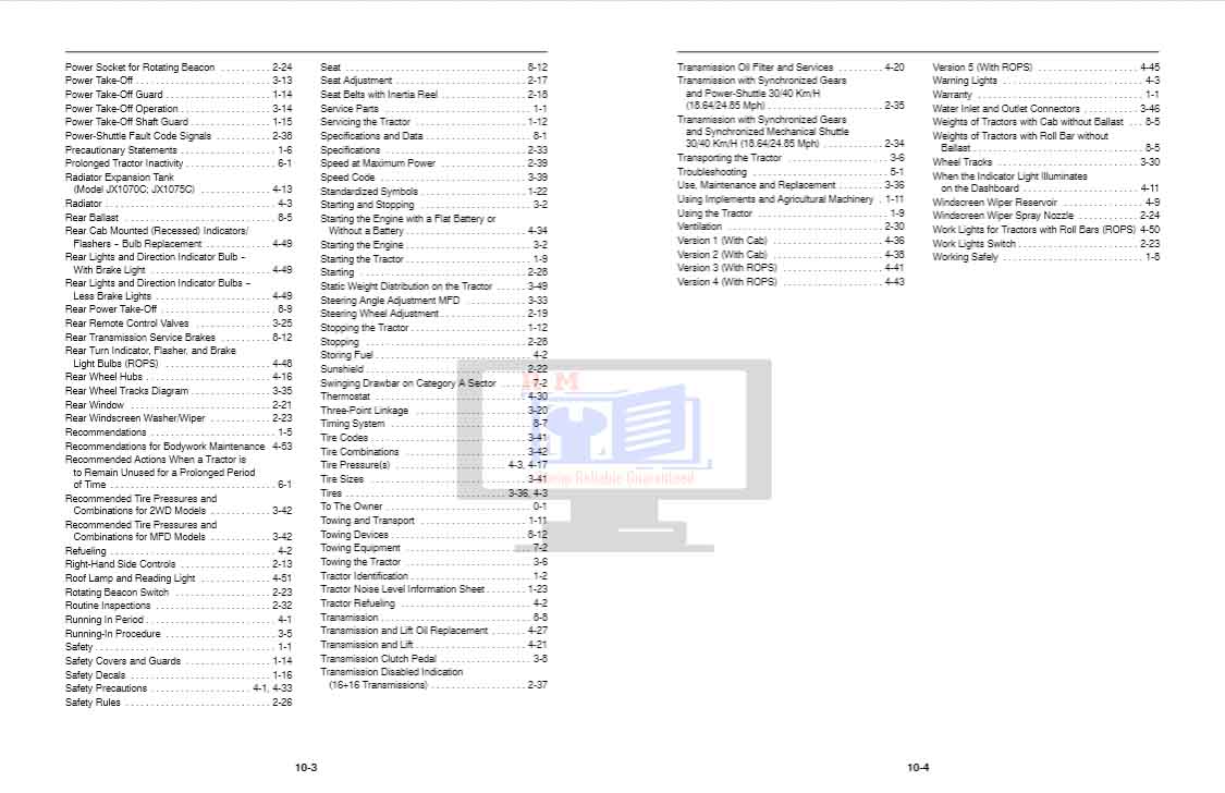 Case Tractor JX1070C Operators Manual