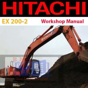 Hitachi EX200-2 Excavator Workshop Manual cover featuring the model name and technical illustrations