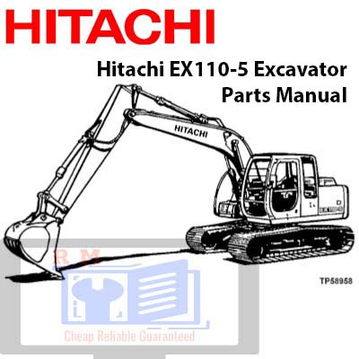 Hitachi EX110-5 Excavator Parts Manual cover featuring detailed diagrams and parts listings for maintenance and repair