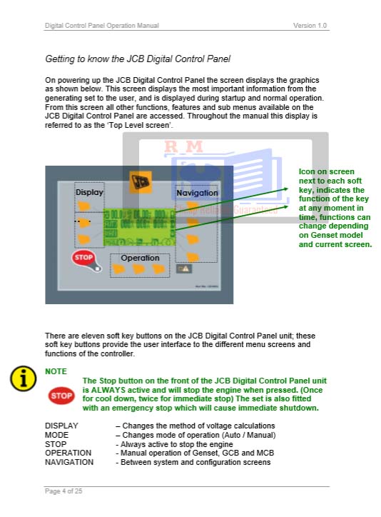 JCB Digital Control Panel Perator manual