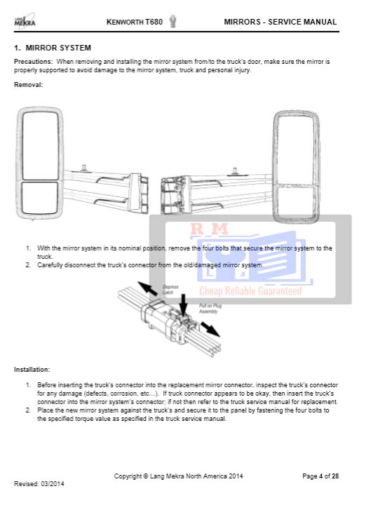 Kenworth T680 Truck Mirror System