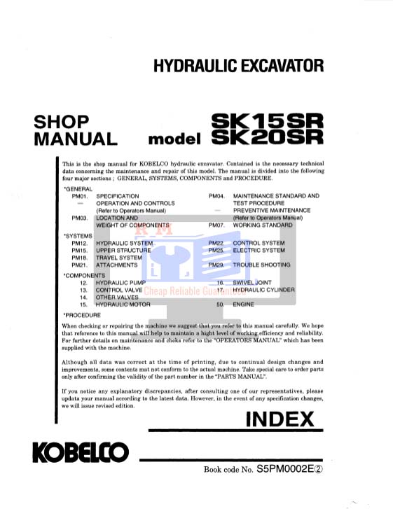 Kobelco SK15 Workshop Manual