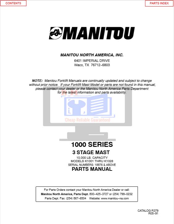 Manitou 1000 Series forklift Parts Manual - Image 2
