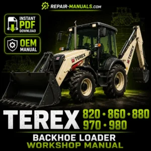 Workshop manual for Terex backhoe loaders 820-860-880-970-980, showcasing repair guidelines and operational details
