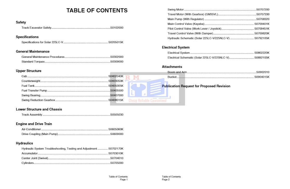 Daewoo Solar 130 to 470 LC-V Excavator Workshop Manual - Image 3