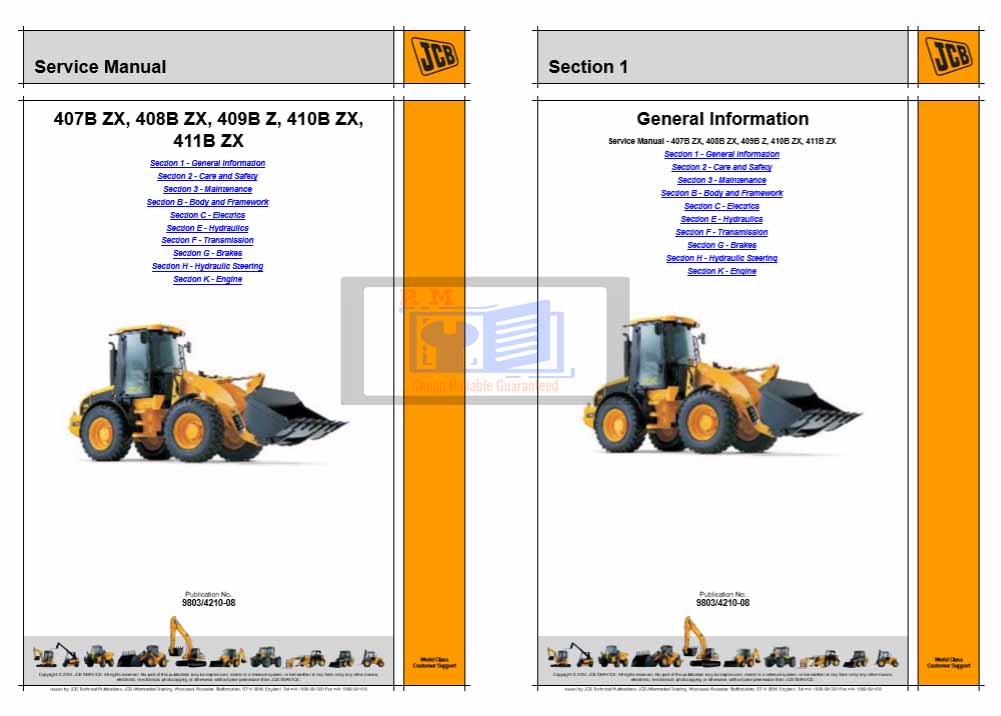 JCB Loader 407B ZX, 408B ZX, 409B Z, 410B ZX, 411B ZX Service Manual