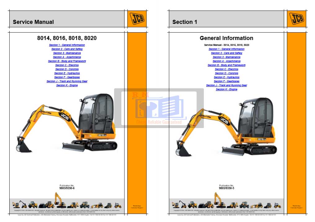 JCB Mini Excavator 8014 8016 8018 8020 Service Manual