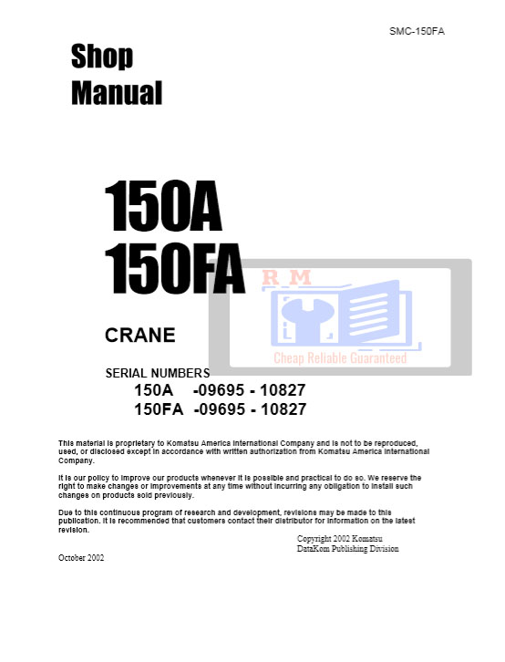 Komatsu 150A, Komatsu 150FA Crane Workshop Manual - Image 3