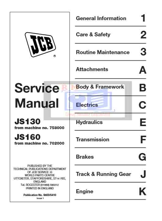JCB JS130, JCB JS160 Excavator Service Repair Manual - Image 2