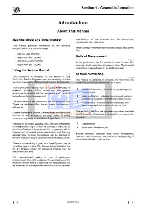 JCB 526, JCB 526S, JCB 528-70, JCB 528S Loadall Service Repair Manual - Image 3