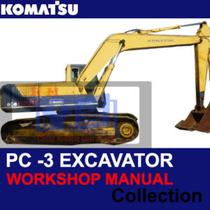 Komatsu workshop manuals displayed, featuring technical diagrams and instructions for machinery maintenance and repair