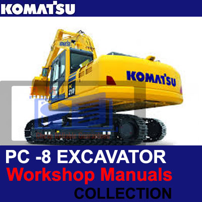 PDF document of a Komatsu excavator service manual, showcasing the title and relevant diagrams for maintenance procedures