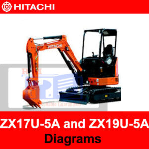 Electrical diagrams for Hitachi ZX17U-5A and ZX19U-5A excavators, detailing wiring and component connections