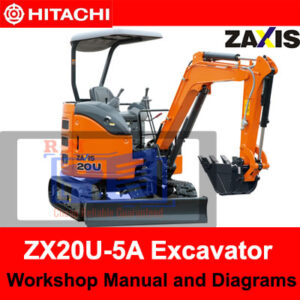 Hitachi ZX20U-5A Excavator workshop manual cover featuring diagrams and technical information for maintenance and repair