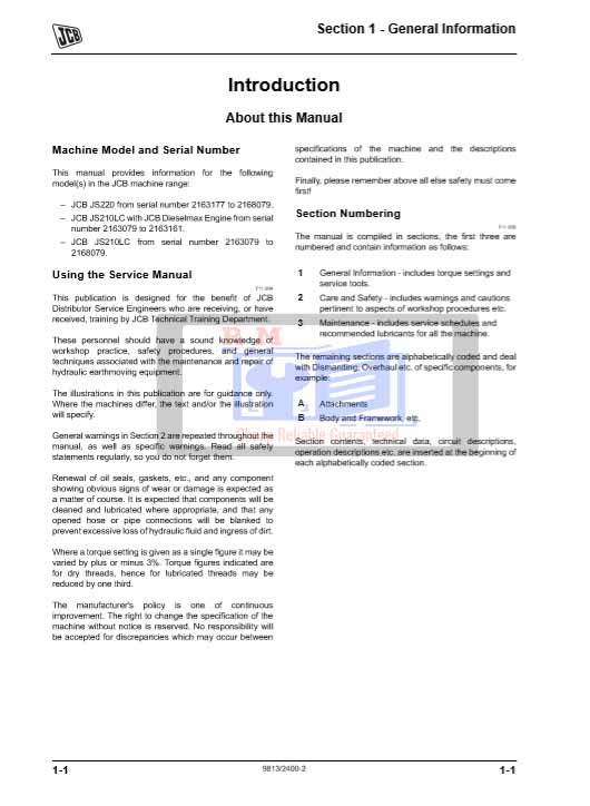 JCB JS210, JCB JS220 Excavators Engine Service Repair Manual - Image 3