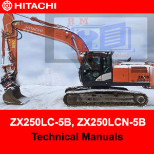 Technical manuals for Hitachi ZX250LC-5B and ZX250LCN-5B excavators, detailing specifications and operational guidelines