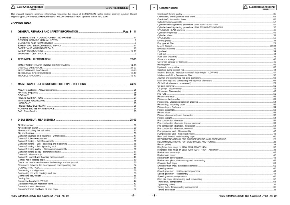 Lombardini FOCS Engine Series Workshop Manual - Image 5