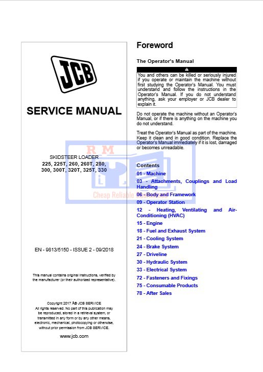 JCB Skidsteer 225, 225T, 260, 260T, 280, 300, 300T, 320T, 325T, 330 Service Repair Manual - Image 2