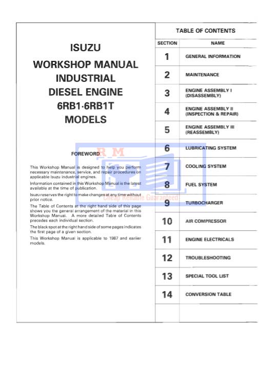 Isuzu 6RB1, Isuzu 6RB1T Industrial Engine Workshop Manual - Image 2