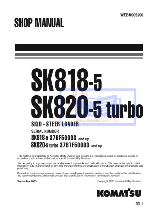 Komatsu SK818-5, Komatsu SK820-5 Turbo, Skid Steer Loader Workshop Manual - Image 2