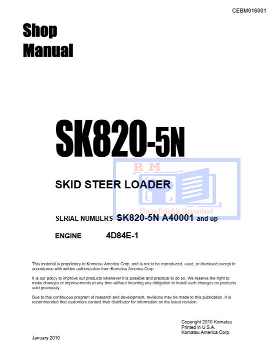 Komatsu SK820-5N Skid Steer Loader Workshop Manual - Image 2