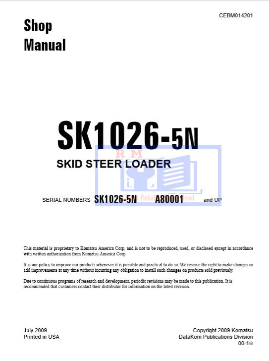 Komatsu SK1026-5N Skid Steer Loader Workshop Manual - Image 2