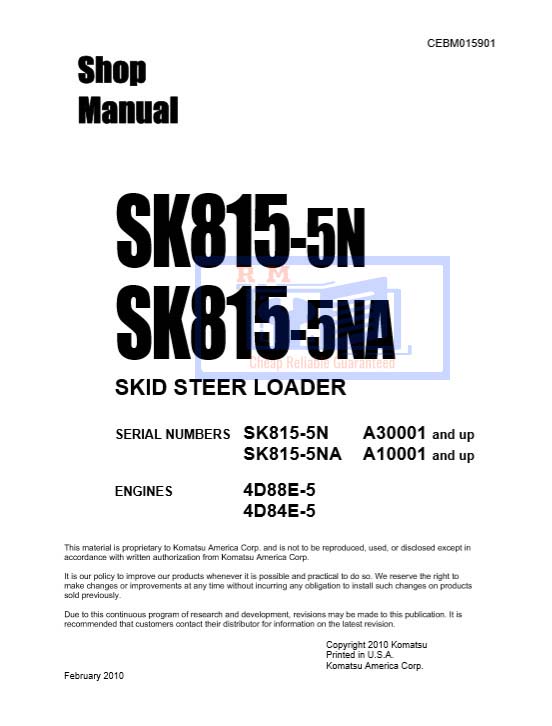 Komatsu SK815-5N, Komatsu SK815-5NA Skid Steer Loader Workshop Manual - Image 2
