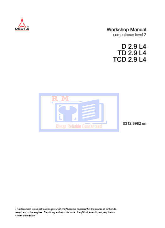Deutz Engine D2.9, Deutz Engine TD2.9, Deutz Engine TCD2.9 L4 Workshop Manual - Image 2