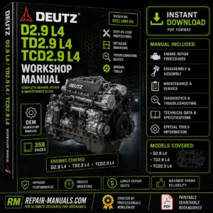 Deutz D2.9, TD2.9, and TCD2.9 L4 engine workshop manual, showcasing detailed diagrams and maintenance instructions