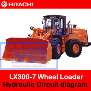 Diagram illustrating the hydraulic circuit of the Hitachi LX300-7, showing key components and their interconnections