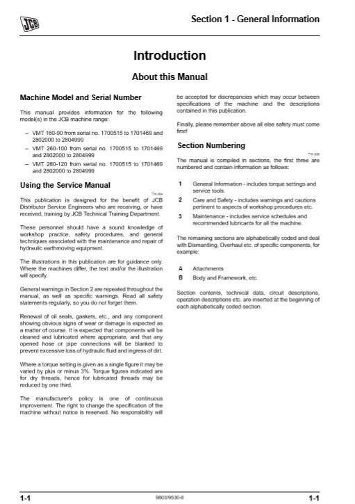 JCB VMT160, JCB VMT260 Roller Service Repair Manual - Image 3