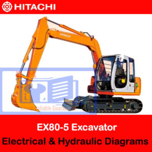 Diagrams illustrating the electrical and hydraulic systems of the Hitachi EX80-5 excavator for maintenance and troubleshooting