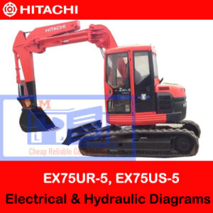 Diagrams illustrating the electrical and hydraulic systems of Hitachi EX75UR-5 and EX75US-5 excavators for technical reference