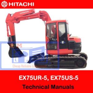 Technical manuals for Hitachi EX75UR-5 and EX75US-5 excavators, detailing specifications and operational guidelines