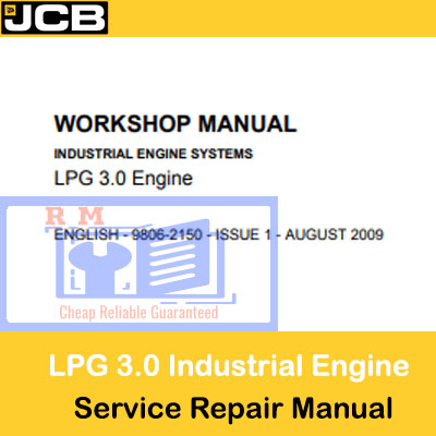 JCB LPG 3.0 Industrial Engine Systems Workshop Manual, displaying a detailed cover with engine schematics and service instructions