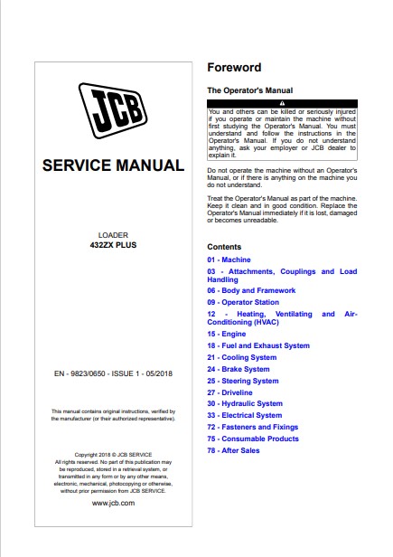 JCB 432ZX PLUS Loader Service Repair Manual - Image 2