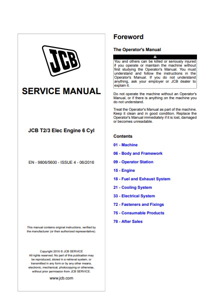 JCB T2, JCB T3 Elec Engine 6 Cyl Service Repair Manual - Image 5