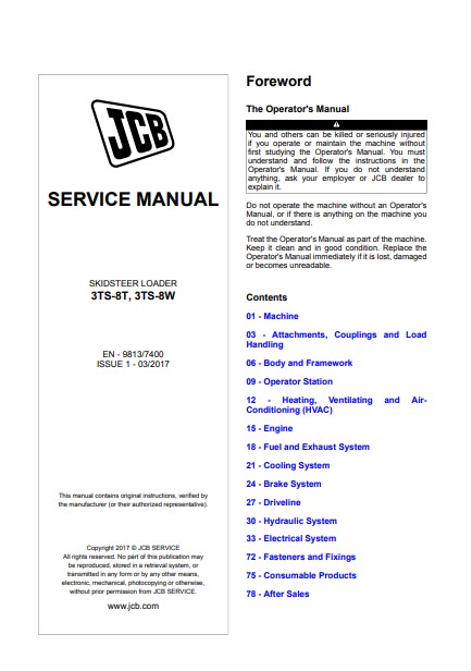 JCB 3TS-8T, JCB 3TS-8W skid steer Service Repair Manual - Image 2