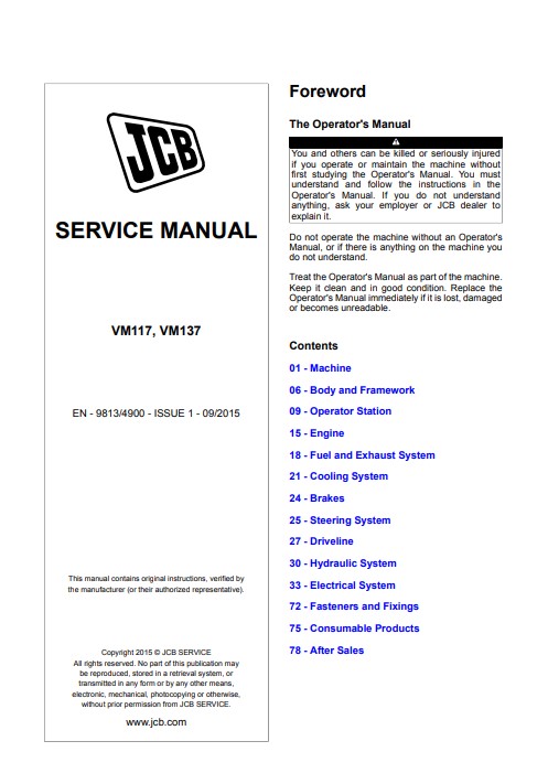 JCB VM117, JCB VM137 Roller Service Repair Manual - Image 2