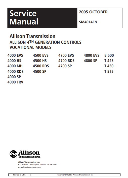 Allison Transmission 4000 Series Service Repair Manual - Image 2