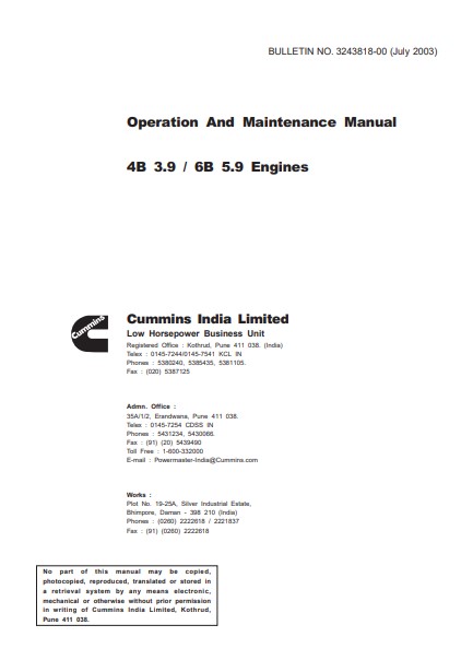Cummins 4B 3.9 , Cummins 6B 5.9 Engines Operation & Maintenance Manual - Image 2