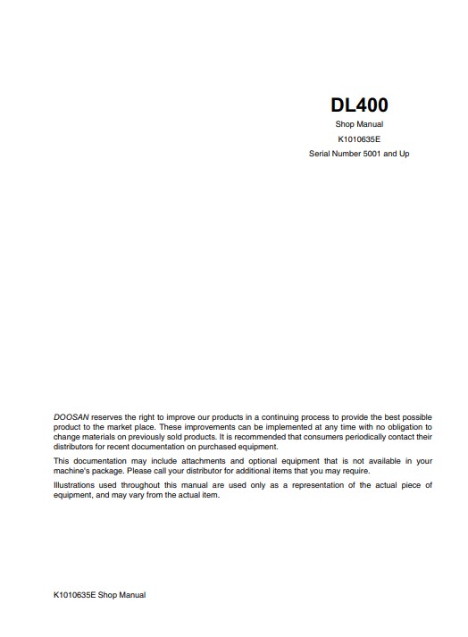 Doosan DL400 Wheel Loader Workshop Manual And Diagrams - Image 2