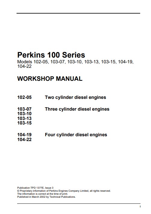 Perkins 100 Series Workshop Manual - Image 2