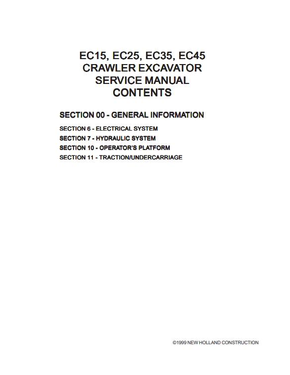 New Holland EC15, EC25, EC35, EC45 Excavators Service Manual - Image 2