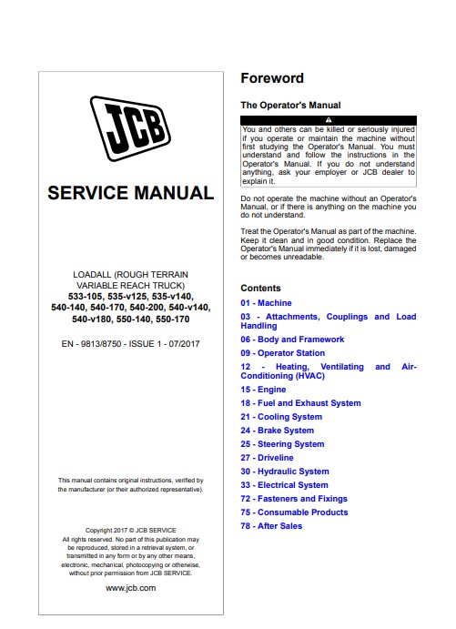 JCB 533-105, 535-v125, 535-v140,540-140, 540-170, 540-200, 540-v140,540-v180, 550-140, 550-170 Service Repair Manual - Image 2