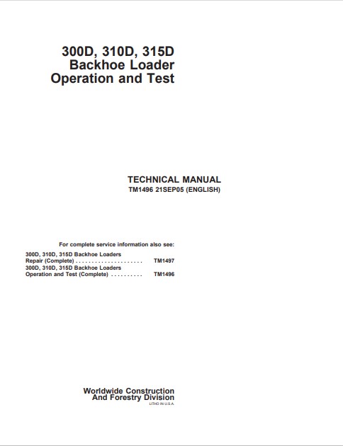 John Deere 300D, John Deere 310D, John Deere 315D Backhoe Loader Technical Manual - Image 2