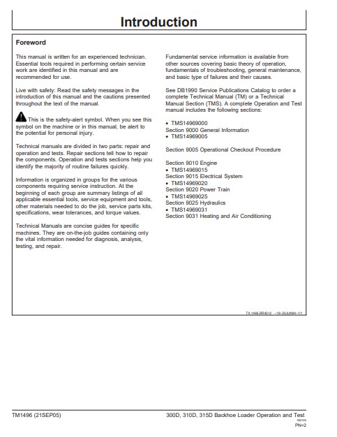 John Deere 300D, John Deere 310D, John Deere 315D Backhoe Loader Technical Manual - Image 5