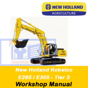 Workshop manual for New Holland E265 and E305 excavators, showcasing diagrams and maintenance guidelines