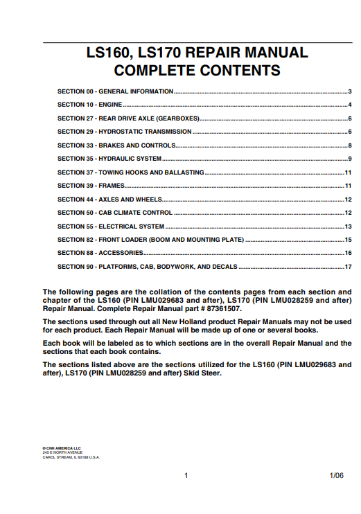 New Holland LS160, LS170 Skid Steer Loader Workshop Manual - Image 2