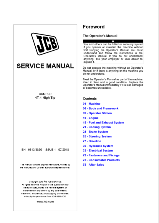 JCB 1T-1 High Tip Dumper Service Repair Manual - Image 2